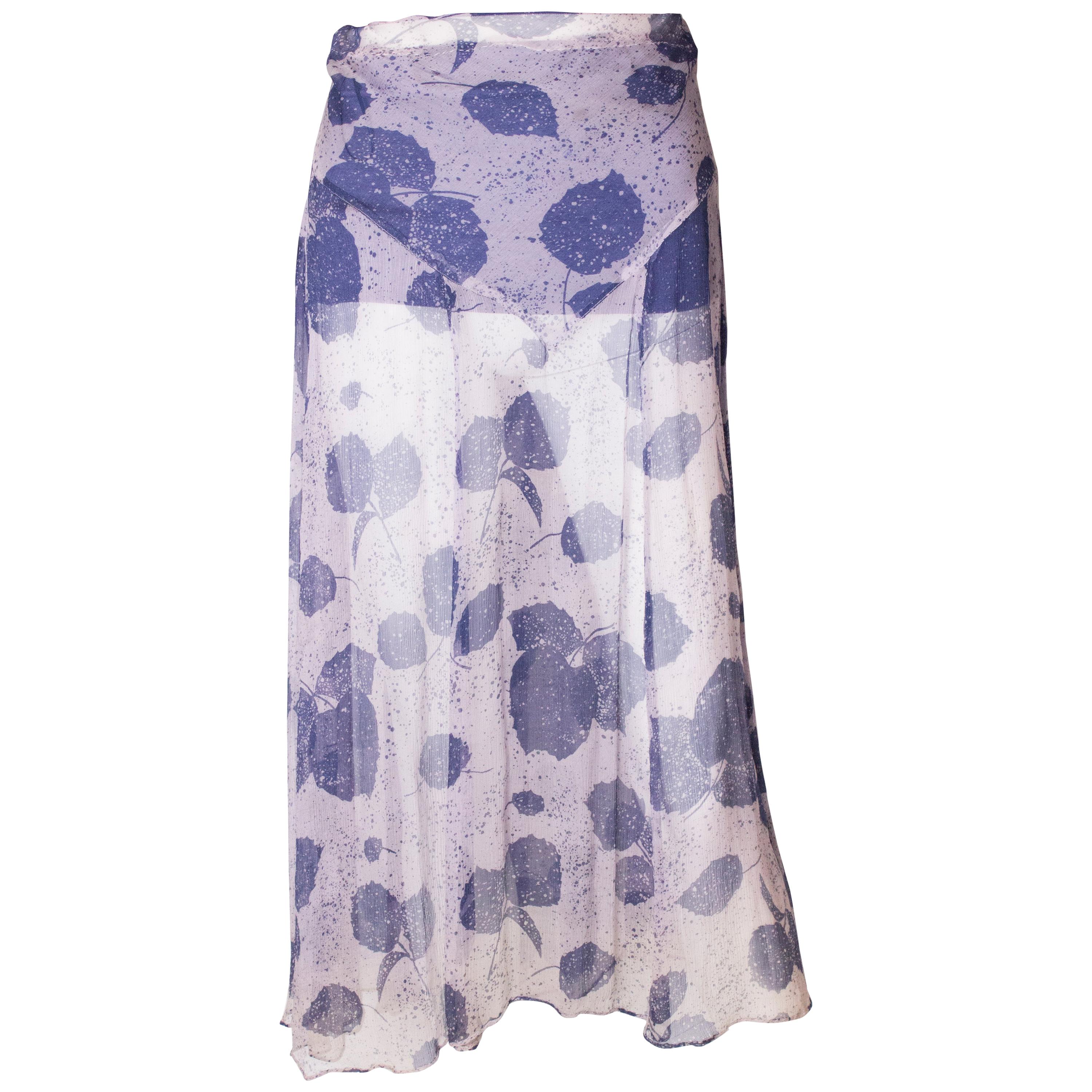 Vintage Blue and Ivory Silk Chiffon Skirt