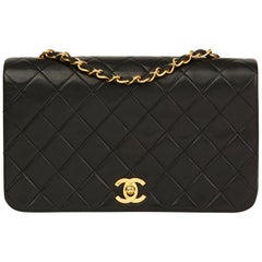 1990 Chanel Black Quilted Lambskin Vintage Small Classic Single Full Flap Bag