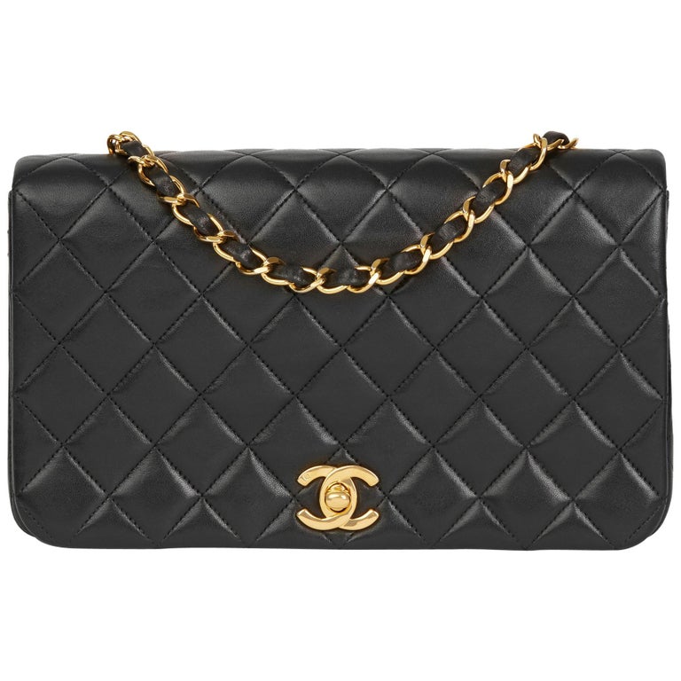 1990 Chanel Black Quilted Lambskin Vintage Small Classic Single Full ...