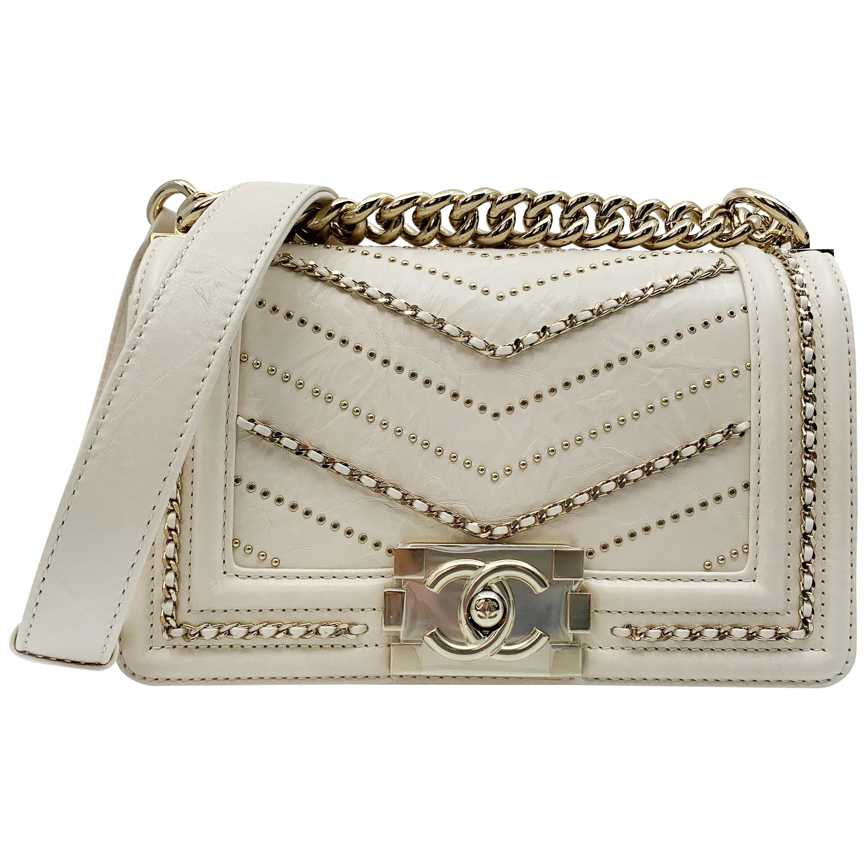 Chanel Crumpled Calfskin Small Boy Bag Ivory 2018 Collection A67085 Y83967 10800