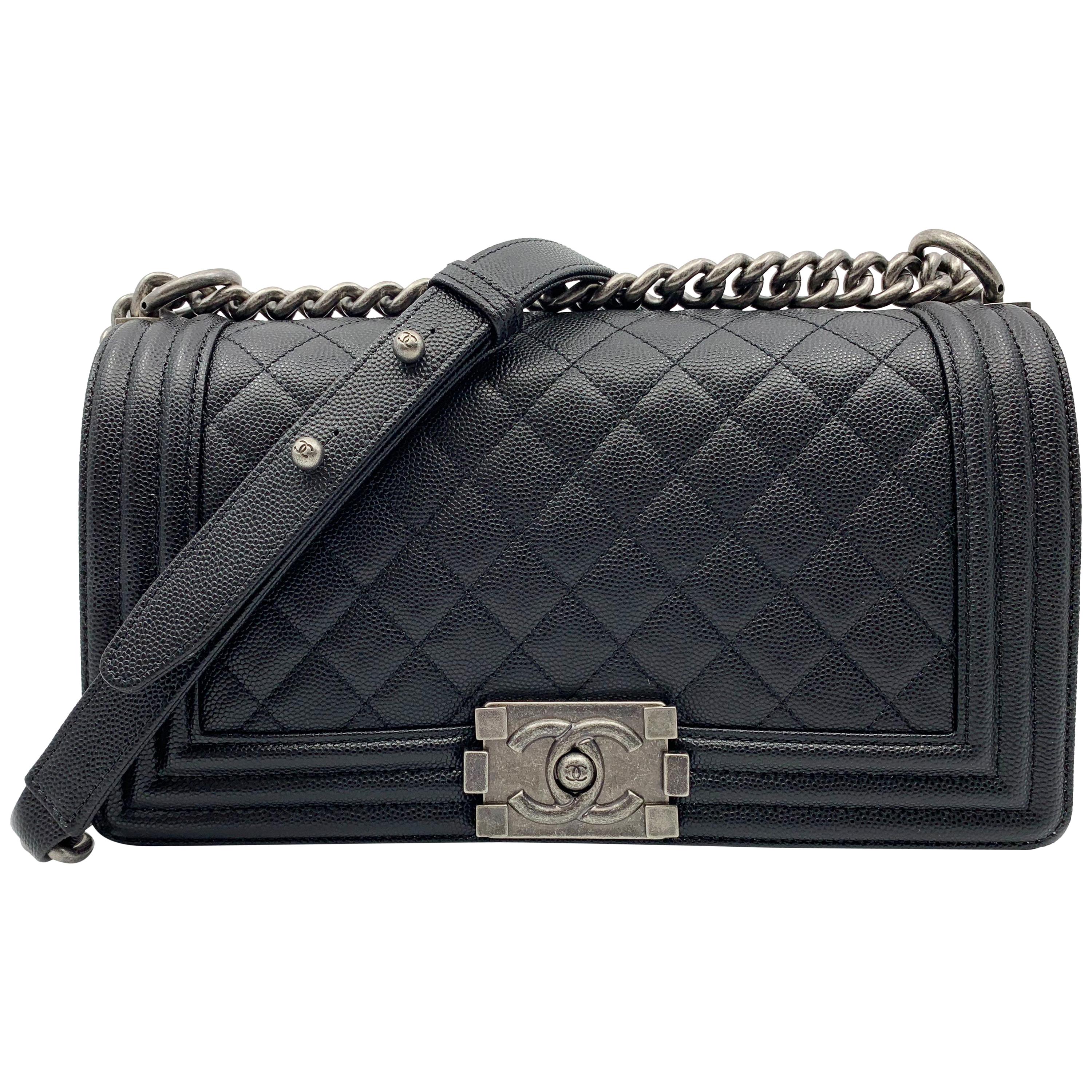 Chanel Boy Ruthenium Finish Medium Black Quilted Leather Bag A67086 Y83338 94305