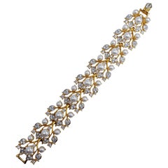 KJLK Kenneth Jay Lane Pulsera de Eslabones Florales de Cristal Dorado y Perla de imitación