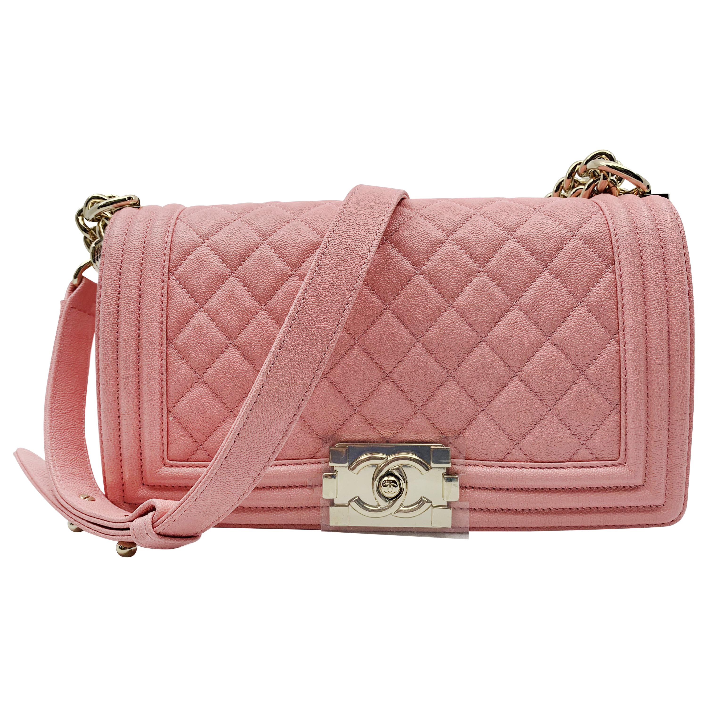 Chanel Boy on Chain Grained Calfskin Gold Tone Pink Bag 