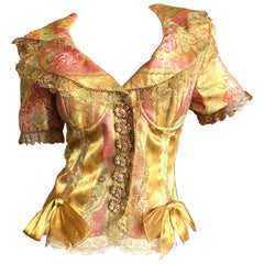 Christian Dior Gianfranco Ferre Numbered Demi Couture Gold Brocade Silk Jacket