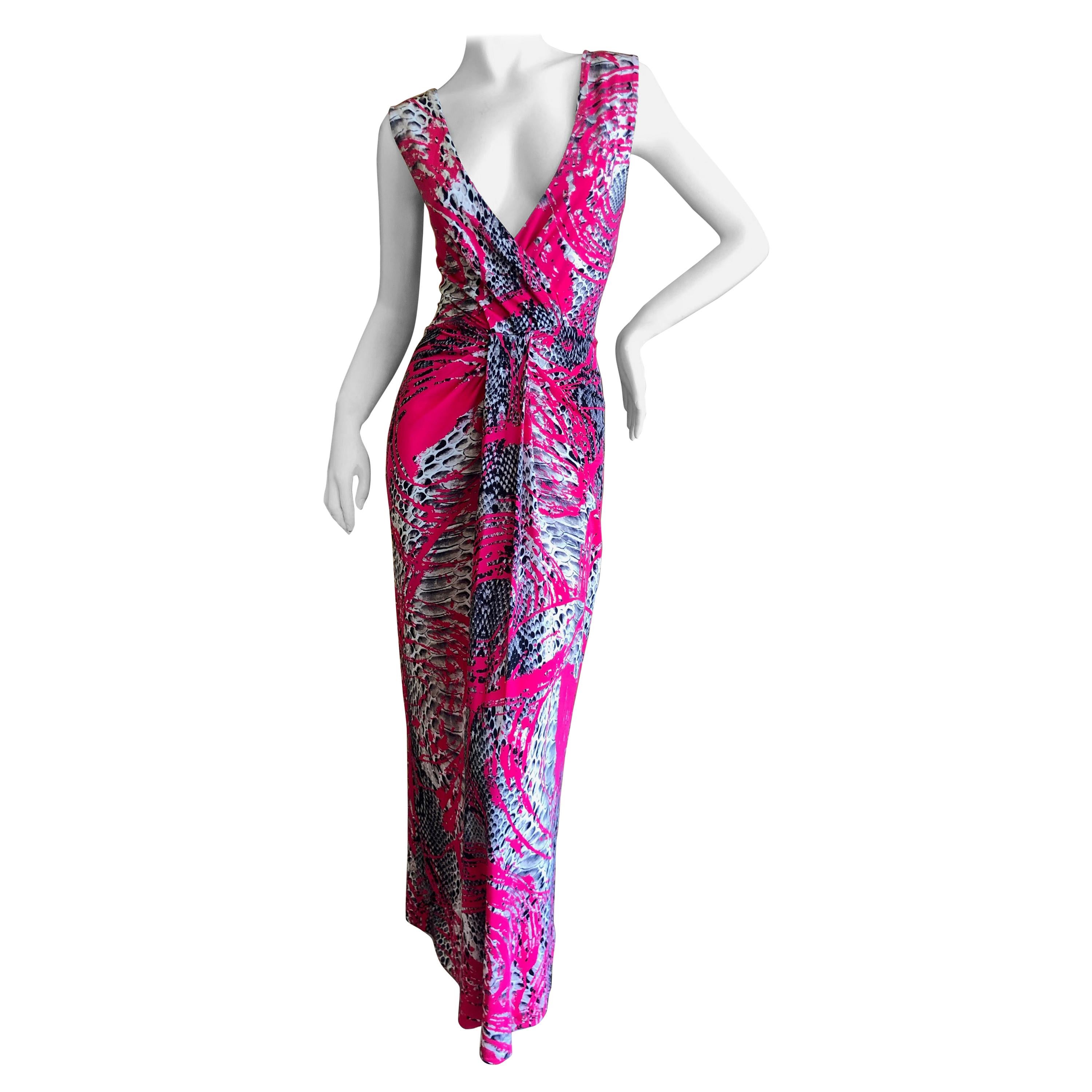 Roberto Cavalli Low Cut Zebra Pattern Evening Dress for Just Cavalli For Sale