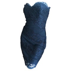 Yves Saint Laurent Rive Gauche Vintage 70's Black Lace Strapless Mini Dress