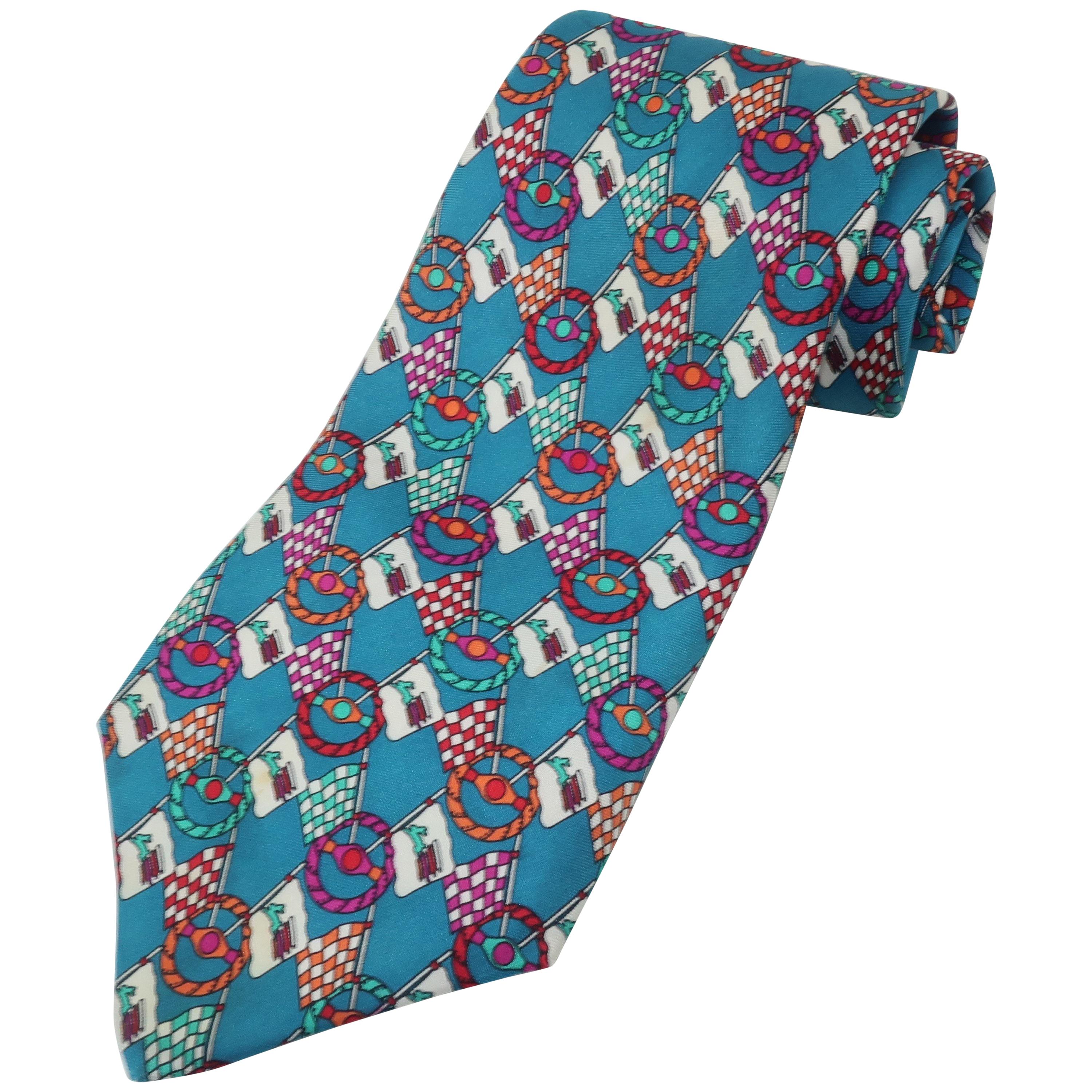 Fendi Italian Silk Necktie With Auto Racing Motif