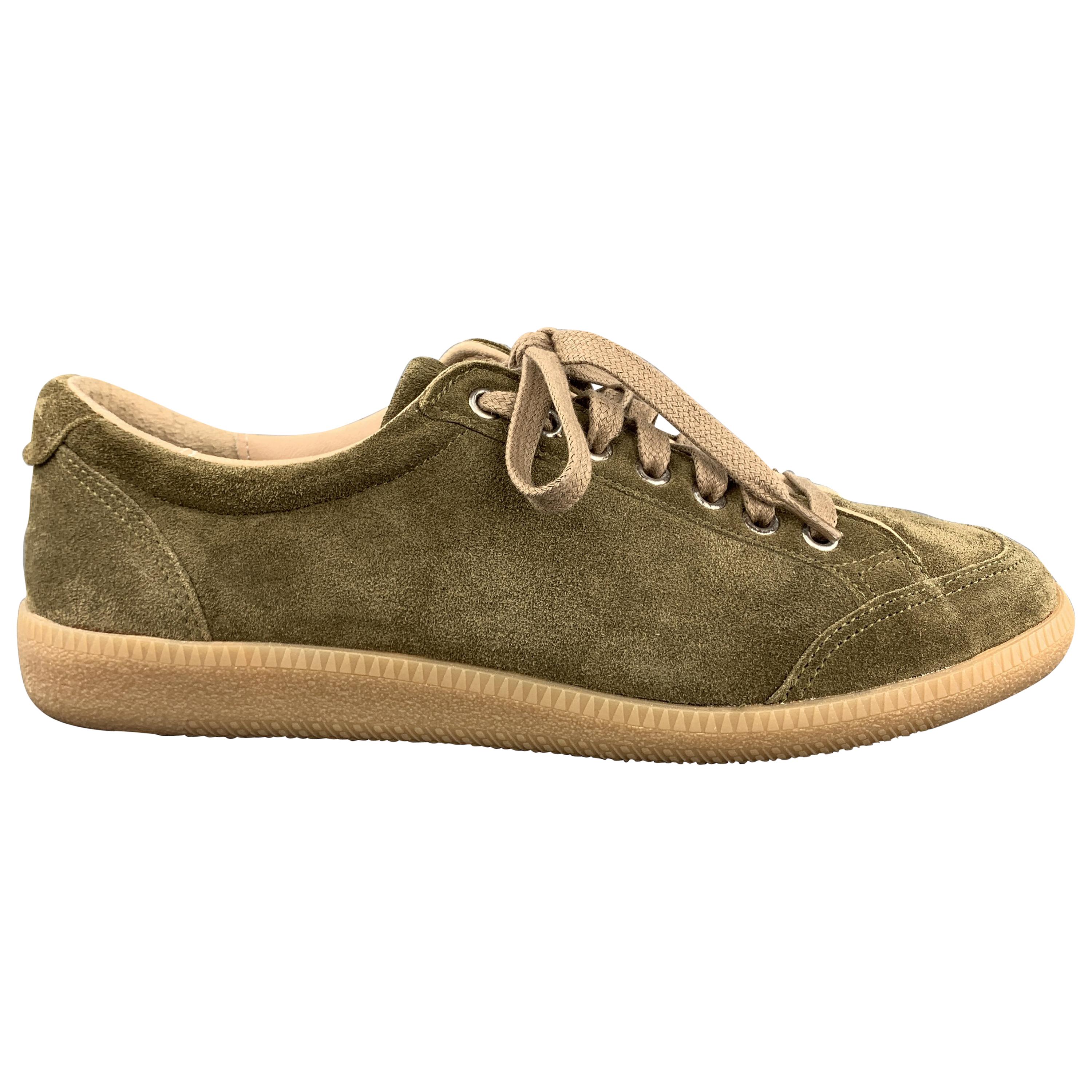 BORRELLI Size 8 Olive Solid Lace Up Sneakers