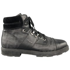 FENDI Size 10 Black Monogram Leather Lace Up Boots