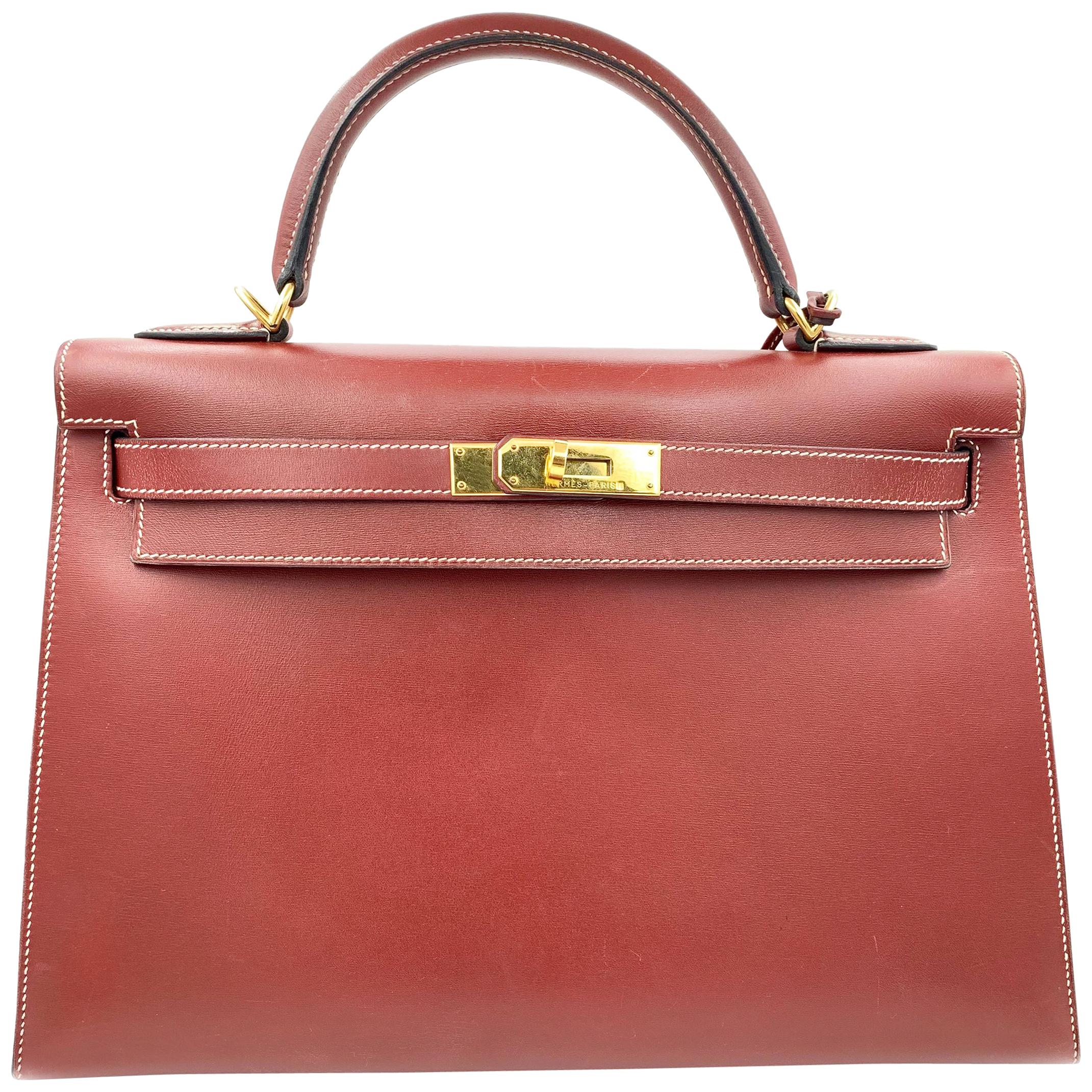 Hermes Kelly 30 Wine Color Leather Ladies Handbag