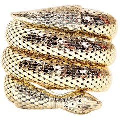 1970s Gold Mesh Whiting & Davis Retro Coil Snake Bracelet