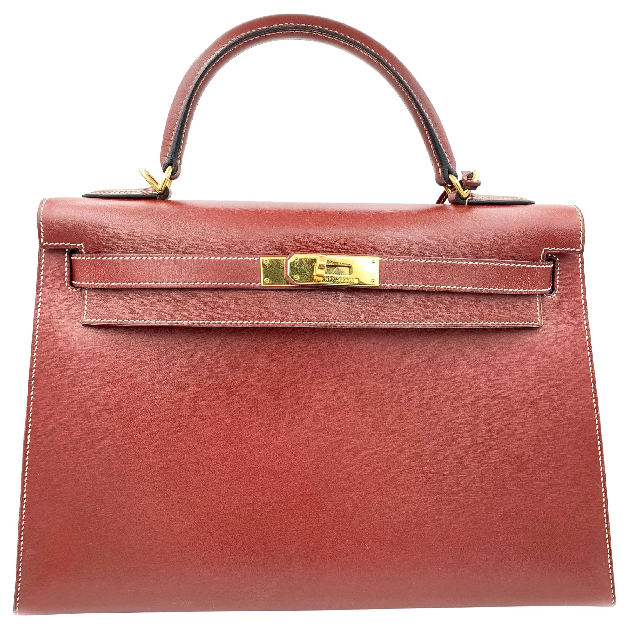 Hermes Kelly 30 Wine Color Leather Ladies Handbag