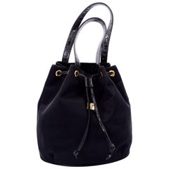 Gianni Versace Couture Handbag Vintage Black Drawstring Bag W/ Medusa Head
