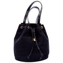 Gianni Versace Couture Handbag Retro Black Drawstring Bag W/ Medusa Head