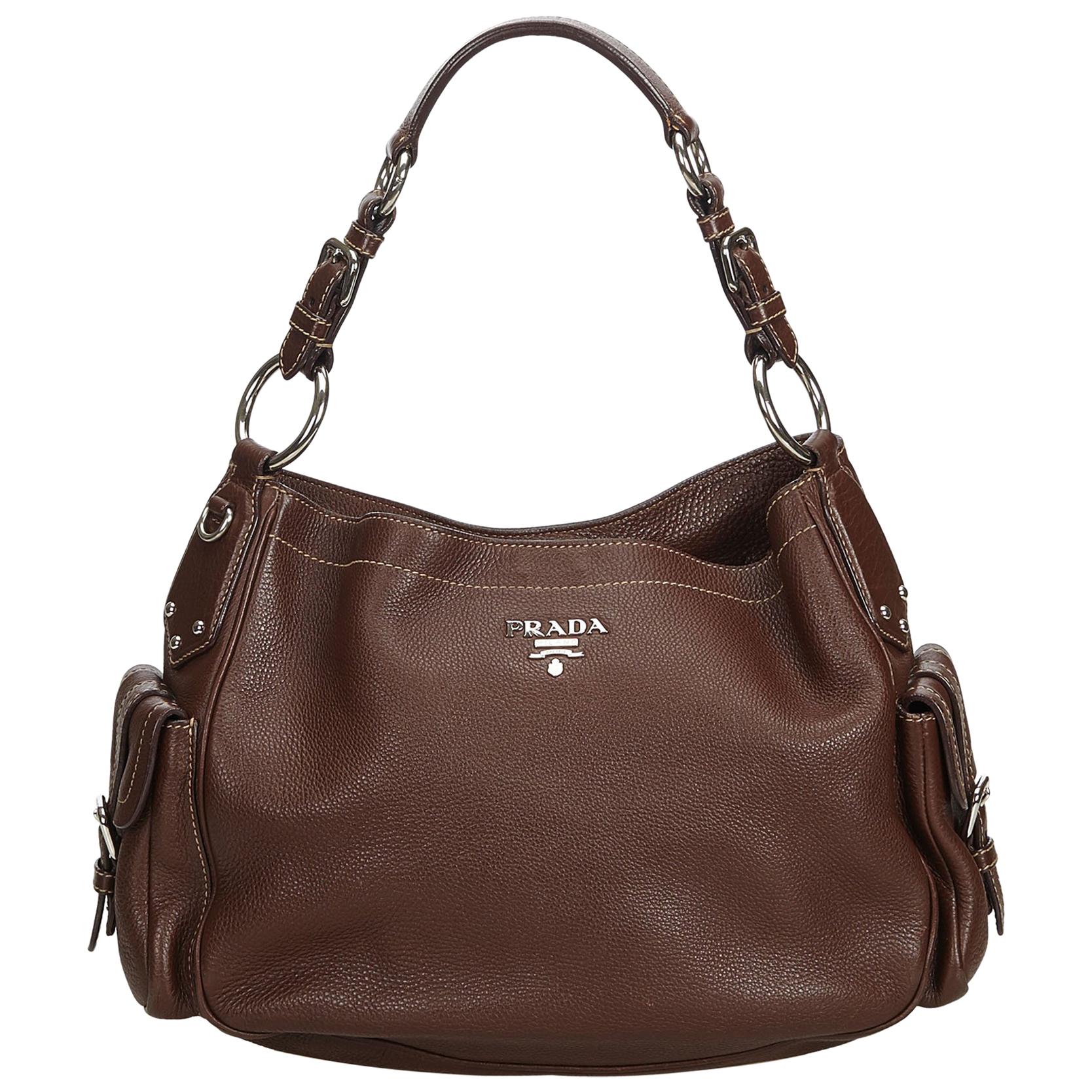 Prada Brown  Leather Vitello Daino Shoulder Bag Italy