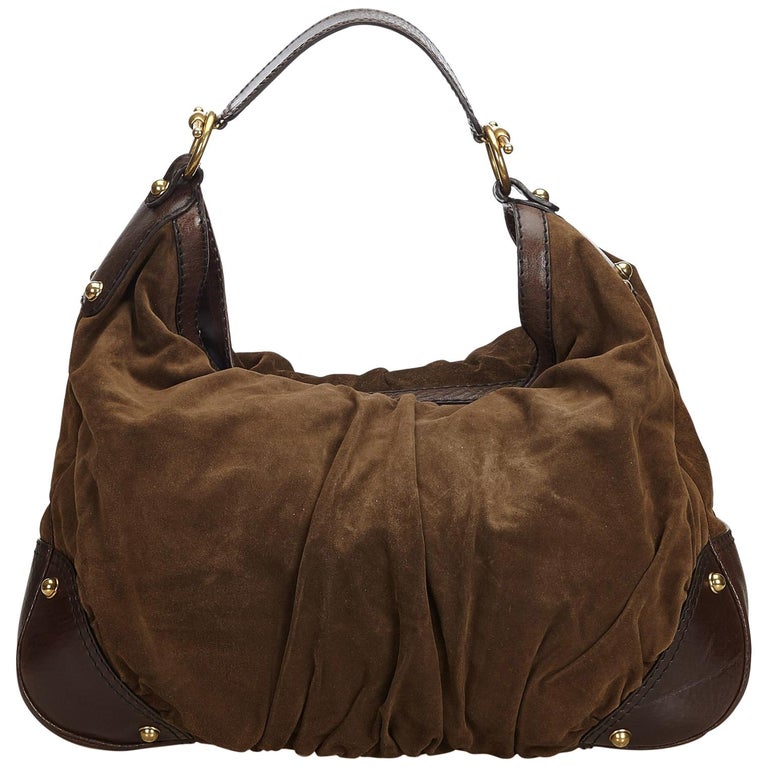 Gucci Brown Dark Brown Suede Leather Jockey Hobo Bag Italy w/ Dust Bag ...