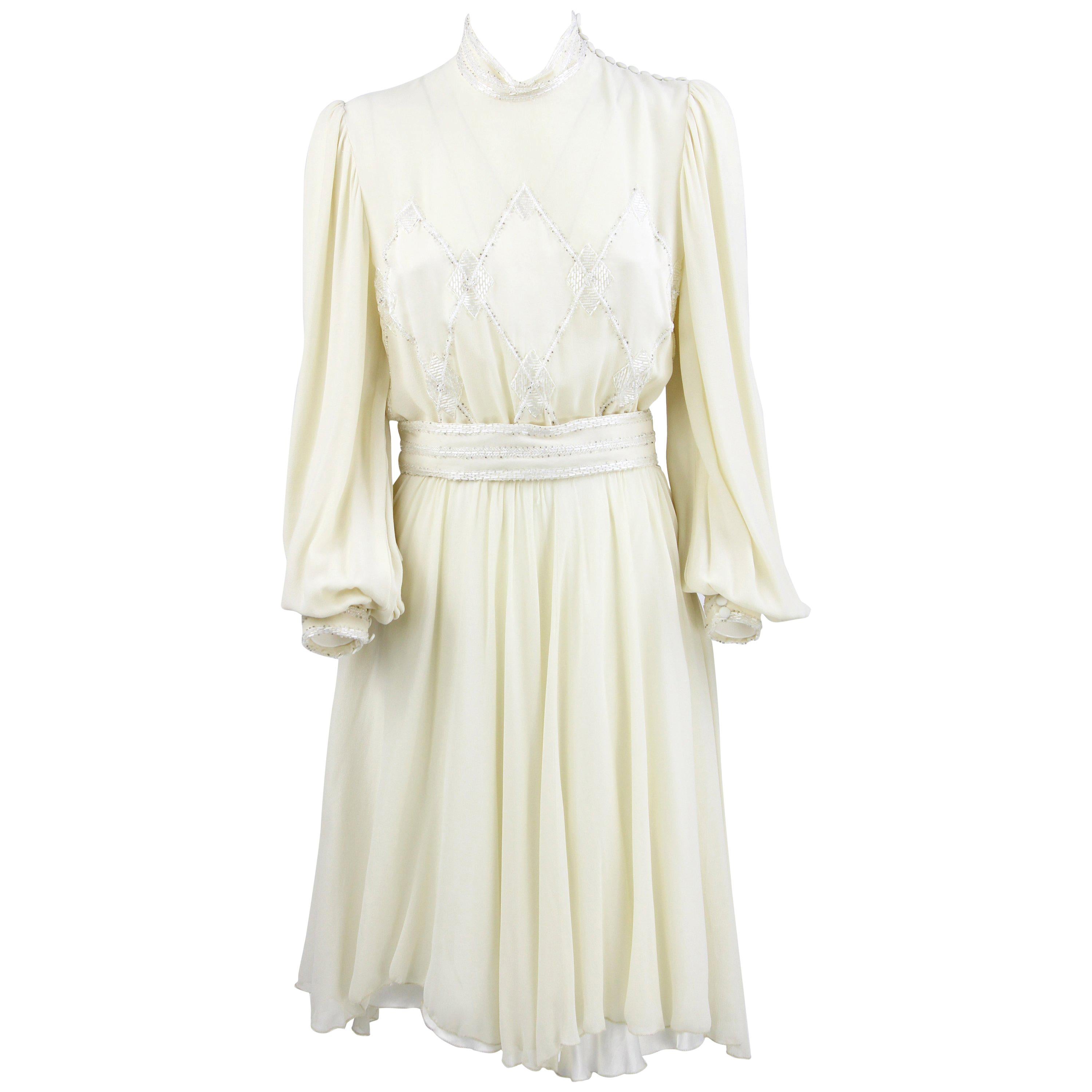 1980s Leggenda Cream White  Silk Dress 
