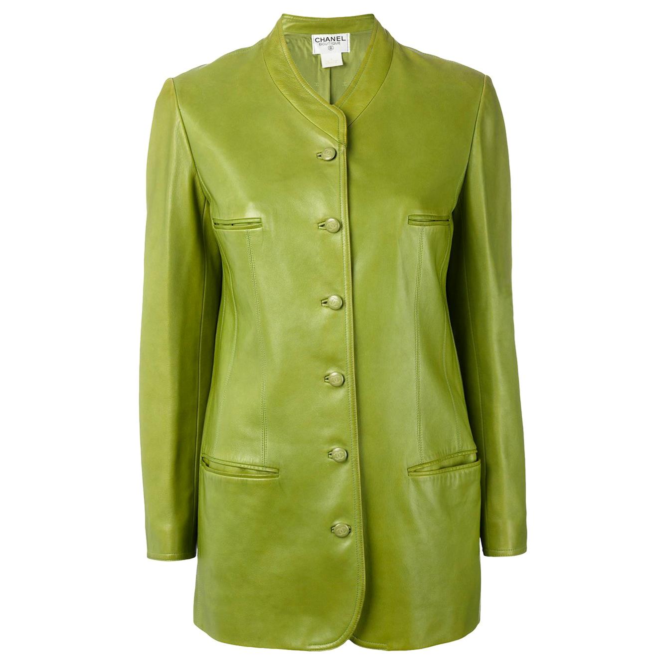 Chanel Green Leather Vintage Jacket, 1990s