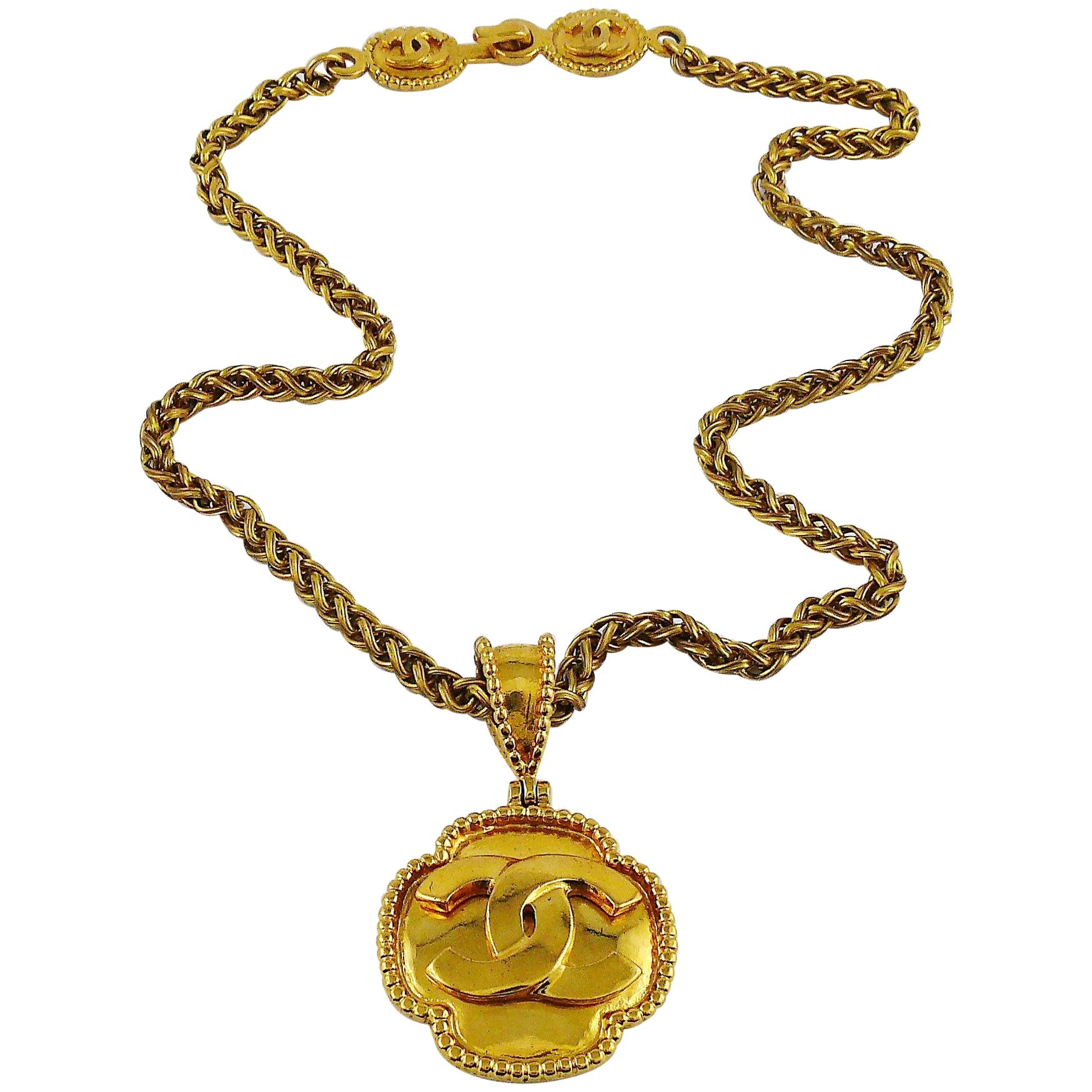 Chanel Vintage Gold Toned Logo Pendant 