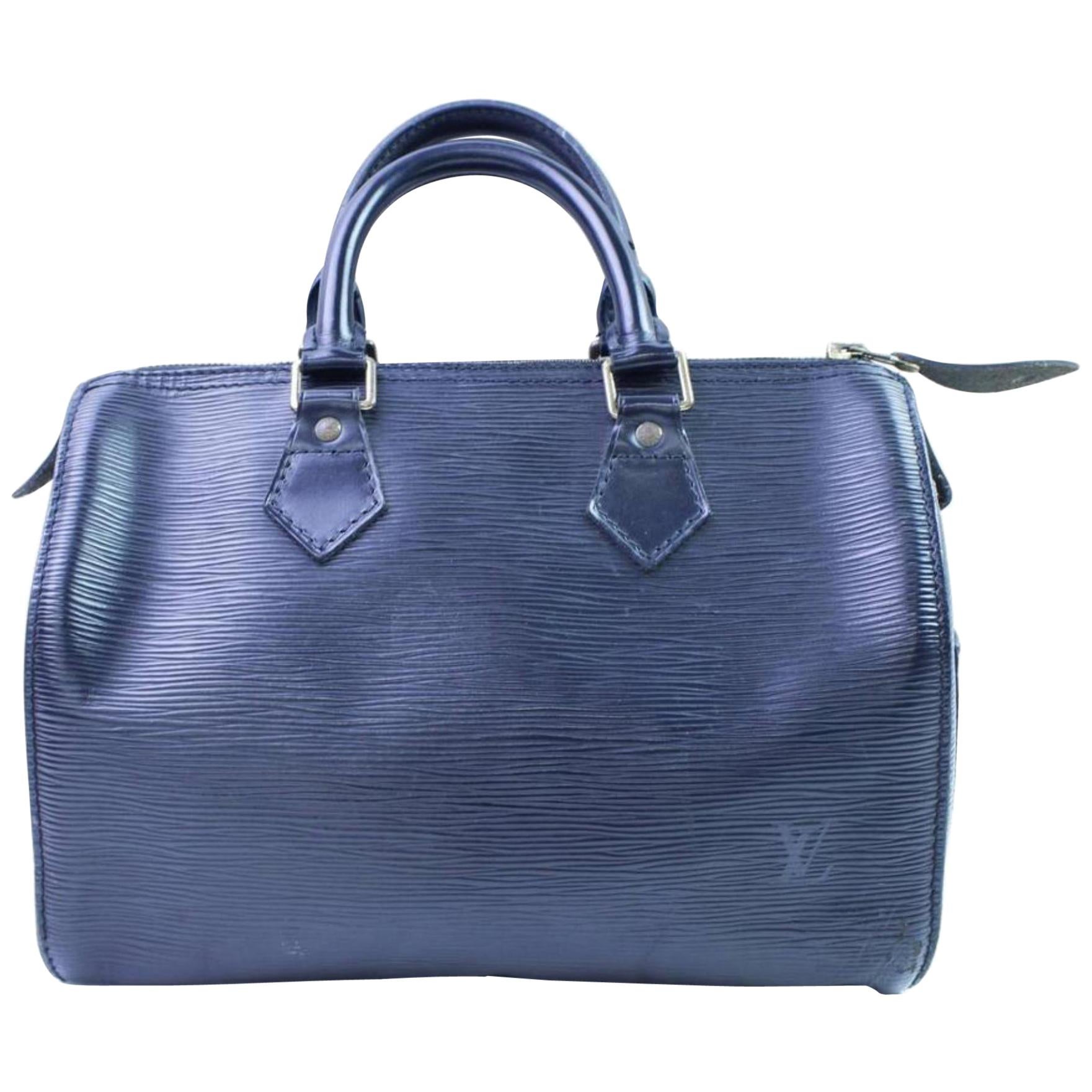 Louis Vuitton Speedy Black Epi 25 866634 Blue Leather Satchel For Sale