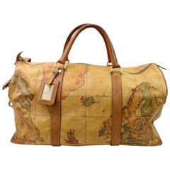 Alviero Martini Atlas Map  Duffle with Strap 866485 Brown Canvas Travel Bag