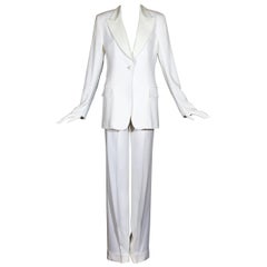 Retro Dolce & Gabbana white crepe and satin Bianca Jagger pant suit, ss 1995