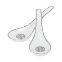 Hermes Soup Spoon Mosaique Au 24 Porcelain Platinum Set of 2