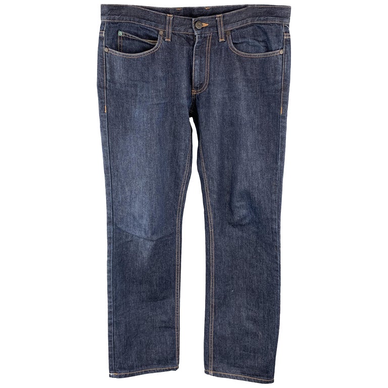 LANVIN Size 31 x 29 Indigo Contrast Stitch Denim Zip Fly Jeans at 1stDibs