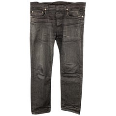 DIOR HOMME Taille 31 x 30 Jeans en denim noir délavé avec braguette à boutons