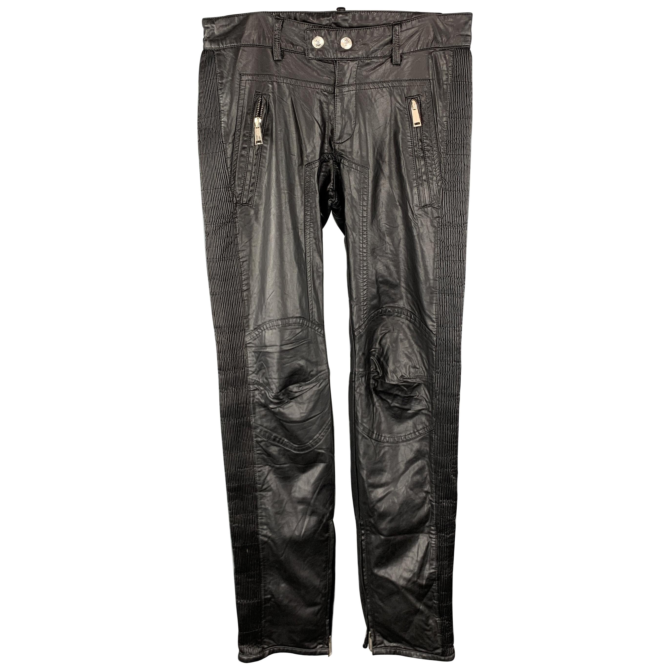 DSQUARED2 Size 30 x 31 Black Pleather Biker Casual Pants