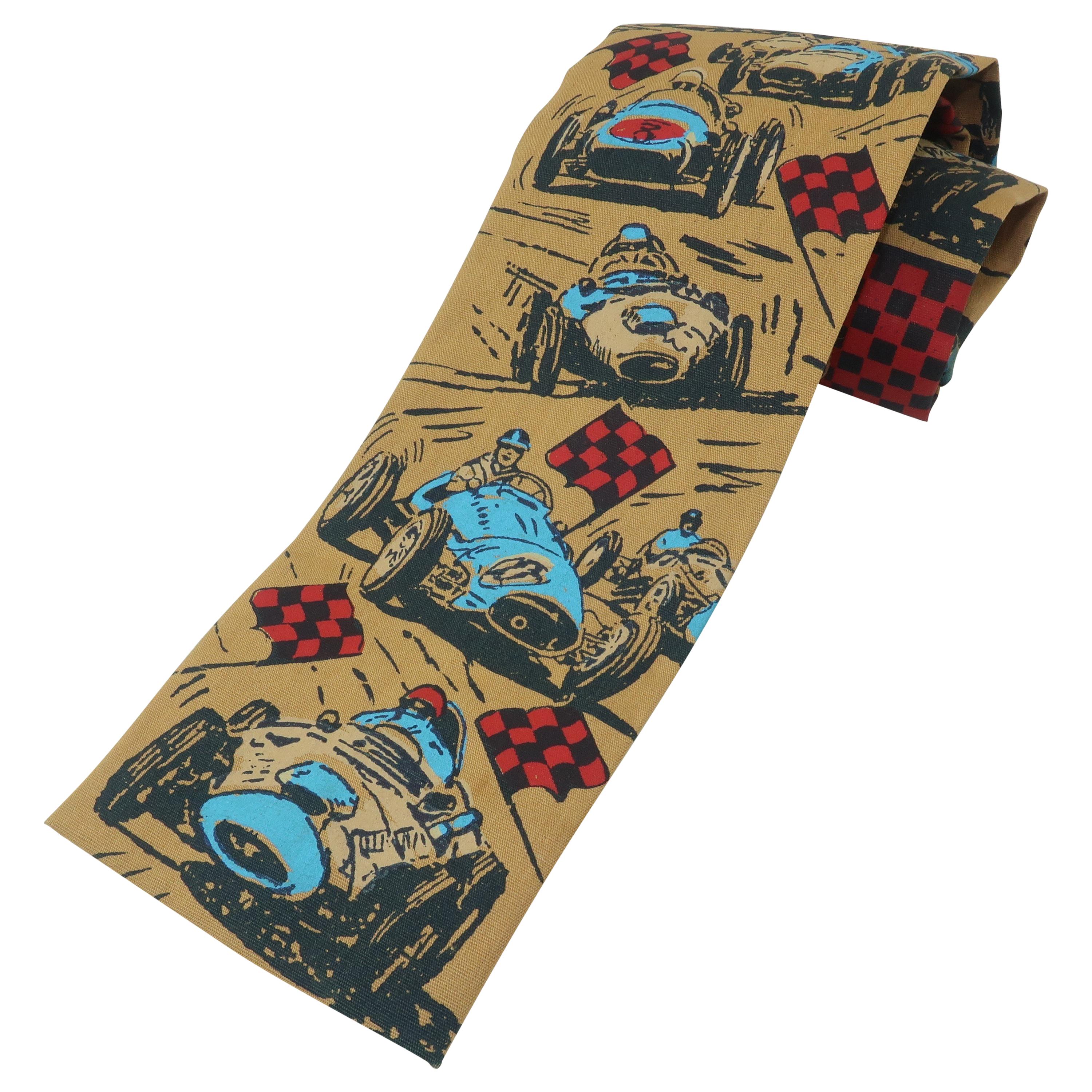 Auto Racing Novelty Square Necktie by Rooster, 1960’s