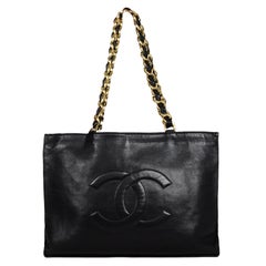 Chanel Vintage 1990s Black Lambskin Leather CC Tote Bag