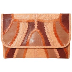 Retro  1970's CARLOS FALCHI peach patchwork reptile skin leather clutch