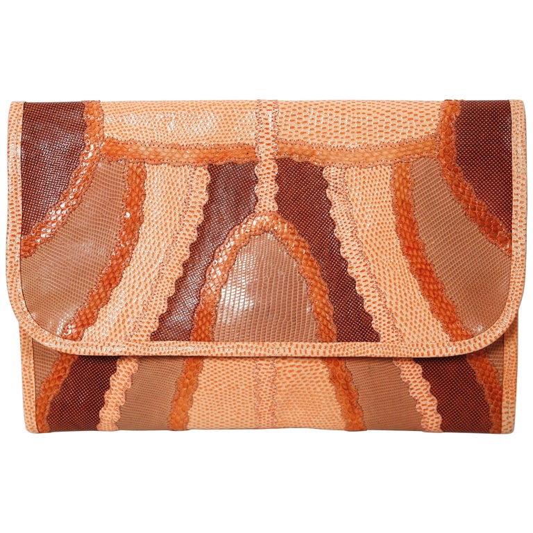 1970's CARLOS FALCHI peach patchwork reptile skin leather clutch at 1stDibs