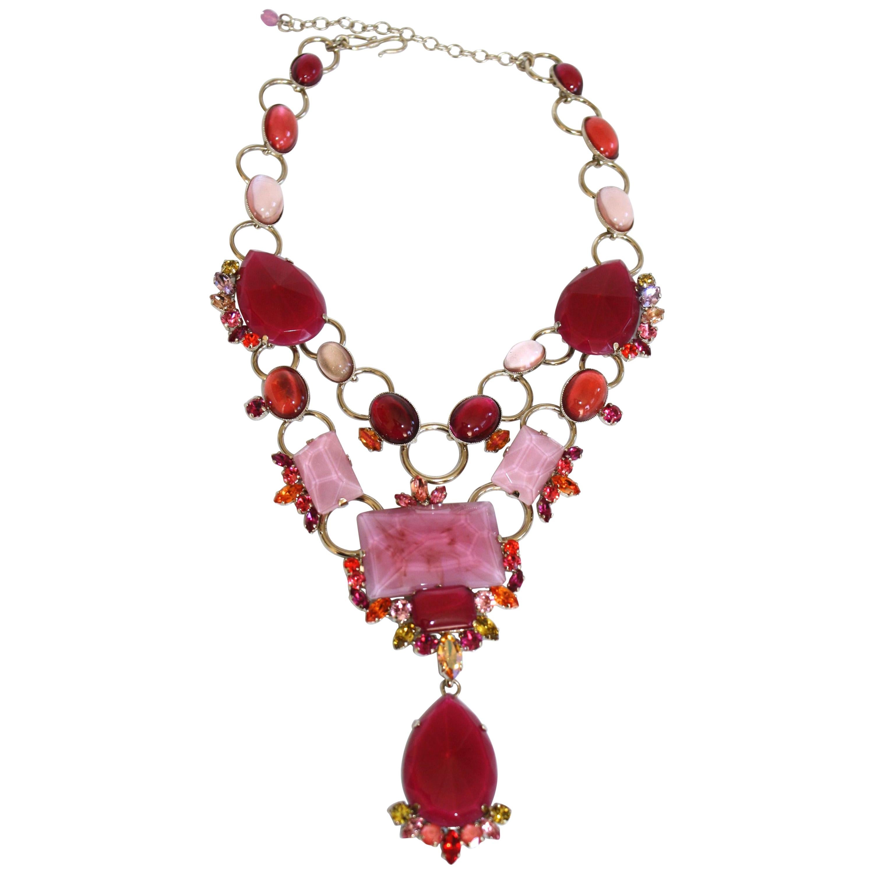 Philippe Ferrandis Pink and Fuchsia Statement Necklace