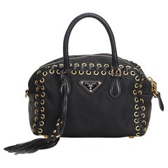 Prada Black Nylon Fabric Tassel Handbag Italy