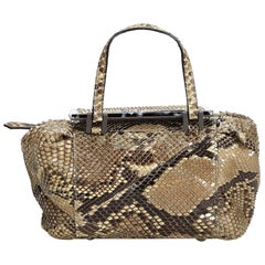 Fendi Brown Beige Python Leather Leather Python Handbag Italy w/ Dust Bag