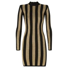 Balmain Mock-Neck Long-Sleeve Striped Knit Dress