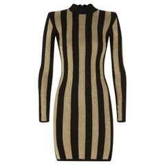 Balmain Mock-Neck Long-Sleeve Striped Knit Dress 