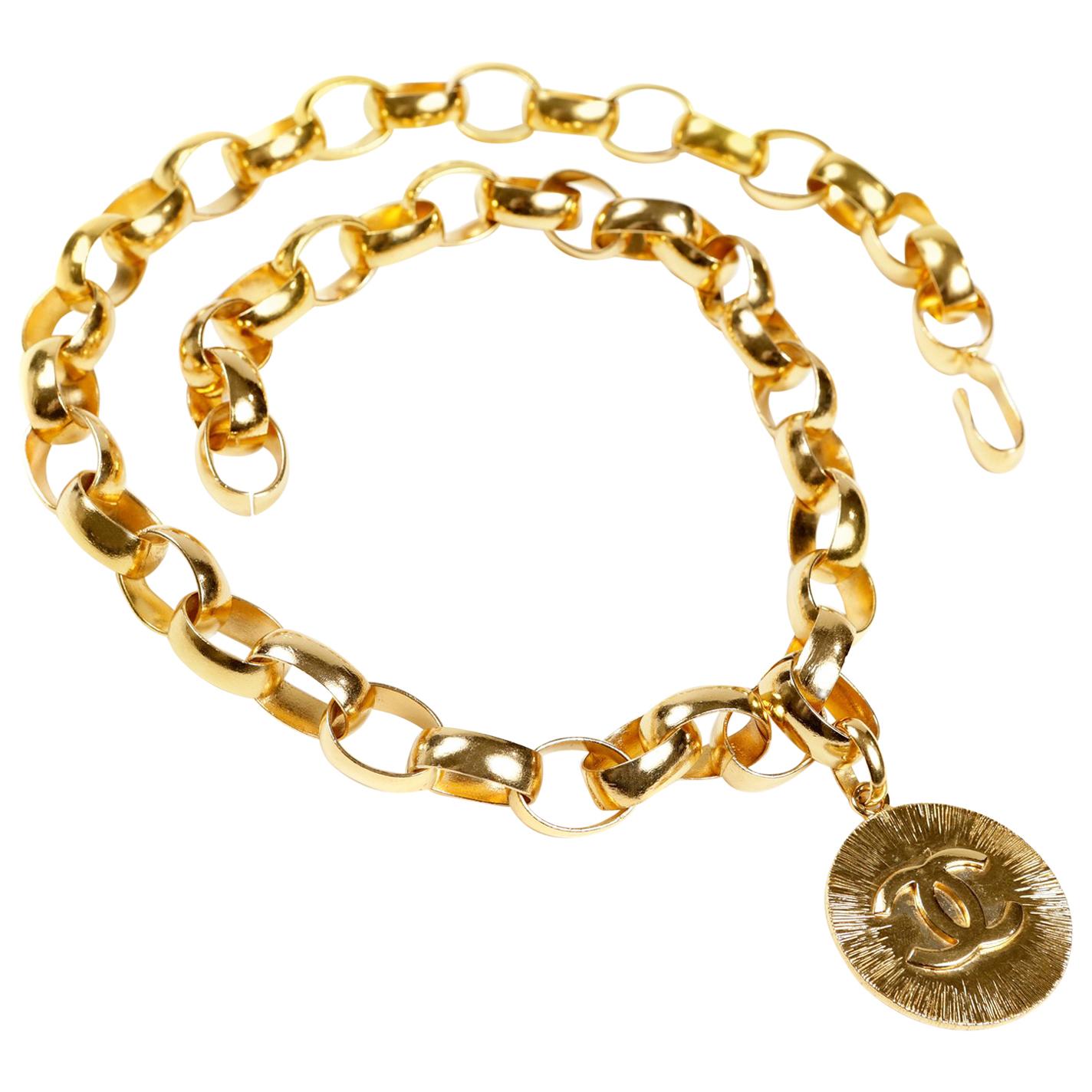 Chanel Gold Oversized Chain Belt Necklace with CC Disc