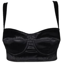 Dolce & Gabbana Alta Moda Haute Couture Black Satin Bra Crop Top