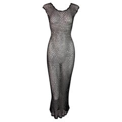F/W 1995 Dolce & Gabbana Black Knit Sheer Fishnet Maxi Dress M
