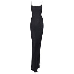 1997 Gucci by Tom Ford Semi-Sheer Black Silk Flowy Gown Dress 38
