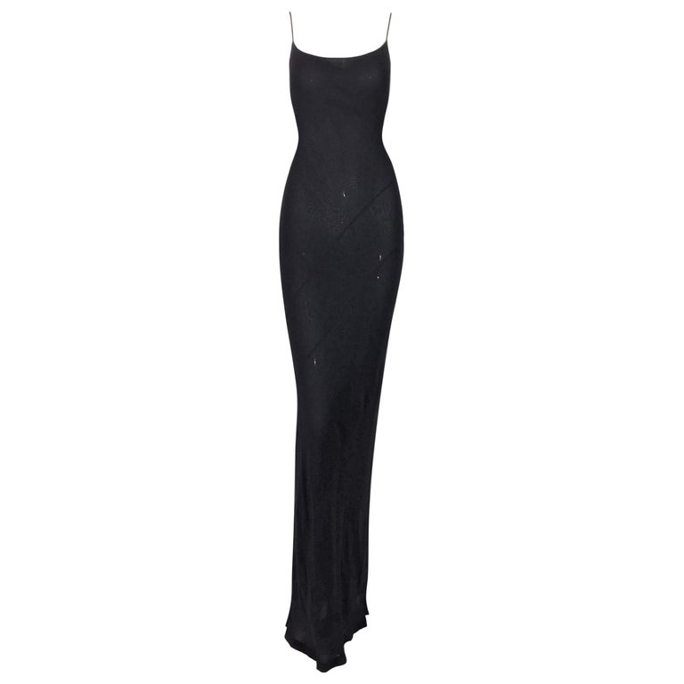 1997 Gucci by Tom Ford Semi-Sheer Black Silk Flowy Gown Dress 38 at 1stDibs