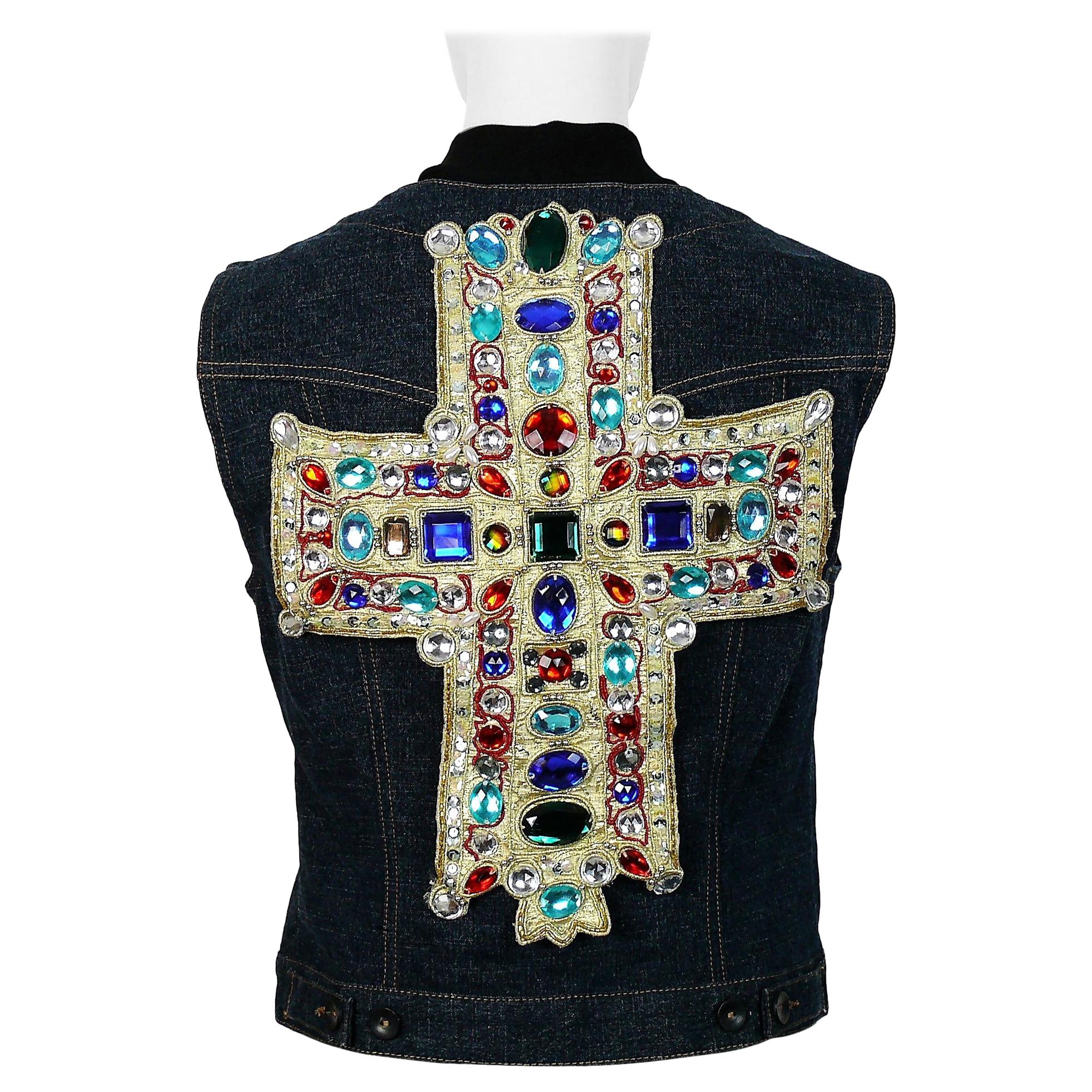Christian Lacroix Vintage Iconic Jewelled Cross Denim Vest