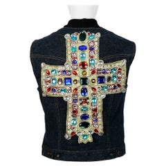 Christian Lacroix Vintage Iconic Jewelled Cross Denim Vest