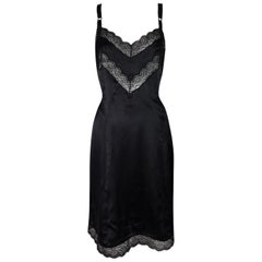 C. 1990 Dolce & Gabbana Sheer Lace Black Silk Slip Mini Dress
