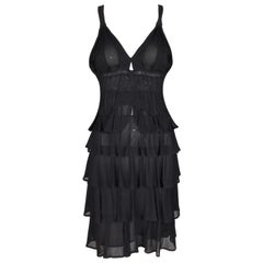 F/W 2003 Yves Saint Laurent Tom Ford Sheer Black Cut-Out Ruffle Mini Dress