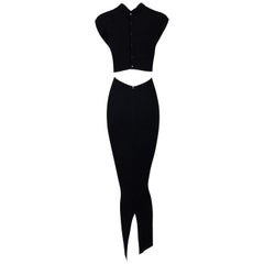 Vintage 1990's Azzedine Alaia Black Cut-Out Pin-Up Bodycon Stretch Wiggle Dress