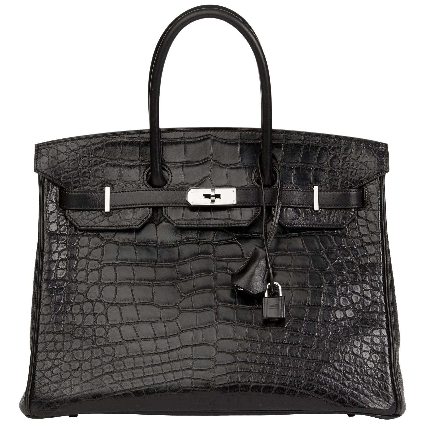 2014 Hermès Black Matte Alligator, Clemence & Box Calf Touch Birkin 35cm